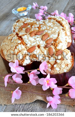 sweet easter cake called colomba made with almond and sugar