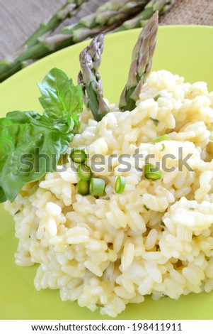 risotto with asparagus decorated with asparagus tips