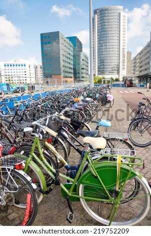 AMSTERDAM, CIRCA AUGUST,2014:View of Amsterdam bikes parking the most practical means of transport to move in Amsterdam on circa August, 2014