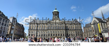 AMSTERDAM,AUGUST 4:The Royal Palace - Koninklijk Paleis Amsterdam - at the Dam Square on August 4, 2014 in Amsterdam