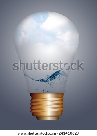Concept of ecological energy - sky and water into a lamp