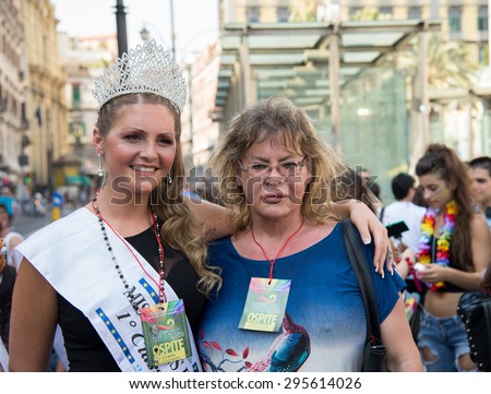 NAPLES, ITALY-JULY 11:Some participants in Gay Pride every year brings together thousands of gay people and not to claim the rights to sexual freedom and against homophobia on july 11, 2015 in Naples
