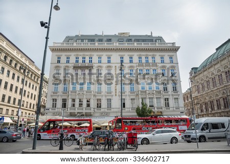 WIEN-AUGUST 3:The Hotel Sacher is a luxury hotel near to  Vienna State Opera. It is famous for  the Sachertorte.There is also an art gallery with works from the 19th century on august 3, 2015 in Wien