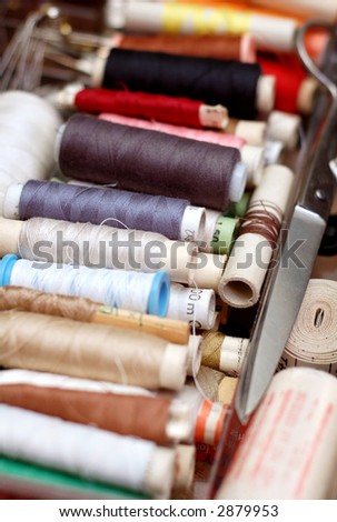 Needlework with lot of stuff for sewing.