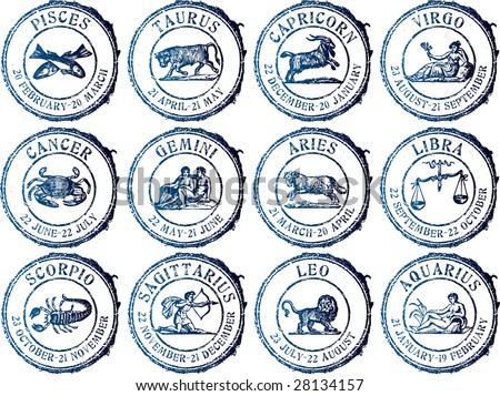 pictures of zodiac signs. stamp with zodiac sign set