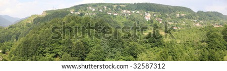 Forest hill and village background from Bolu, Turkey