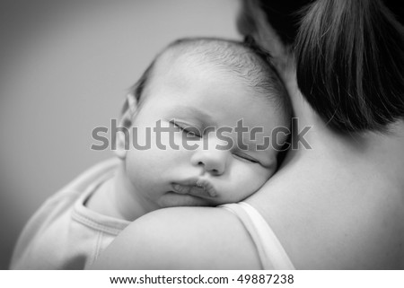 Beautiful baby sleeping, black and white