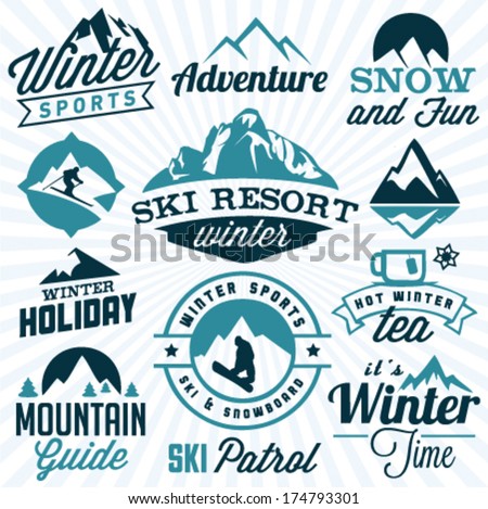 Collection Of Winter Sports Badges And Labels. Vector Design Elements In Vintage Style