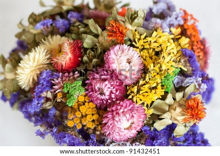 Detail of a colorful bouquet of dried flowers