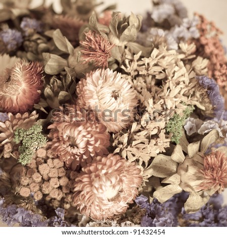 Closeup of a bouquet of dried flowers