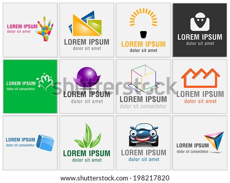 Set of twelve icons for business branding business cards and identity in vector format
