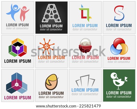 Set of twelve abstract icons for business branding business cards and identity in vector format