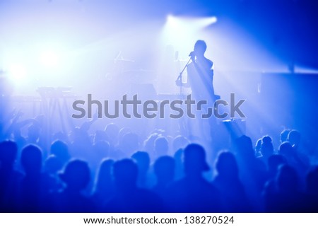 Signer In Silhouette In Front Of A Big Crowd