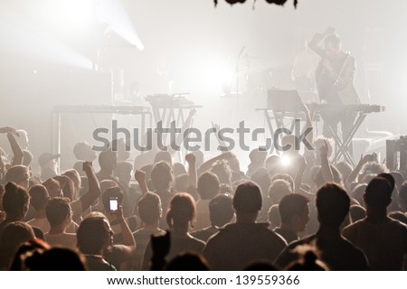 MONTREAL, QUEBEC/CANADA, MAY 9 2013: The presets,consisting of Julian Hamilton on vocals and keyboards and Kim Moyes on drums and keyboards, in concert in Montreal at the National.