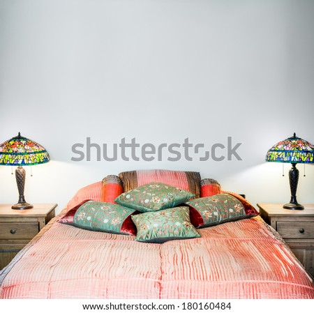 beautiful Bedroom Interior detail with blank wall for your text, image or logo