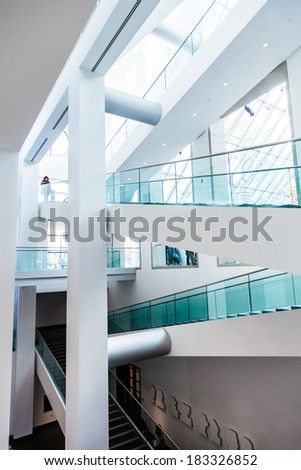 Montreal, Canada, Feb 22 2014. Fine Arts Museum Modern Staircase Set with Natural sun light.