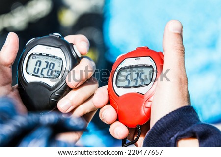 Official Chrono of a Freediving AIDA Performance (on the right) and of the resting period of 30 seconds before the Judge can give the Results