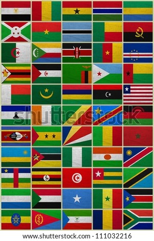 Flags of all African countries on a sackcloth background