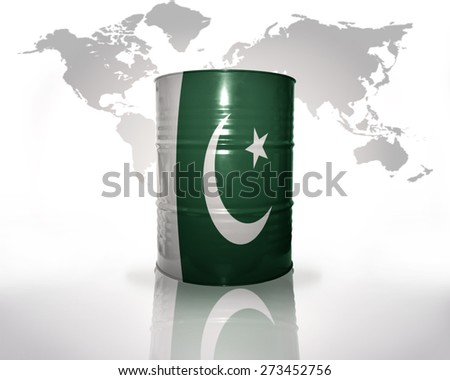barrel with pakistani flag on the world map background