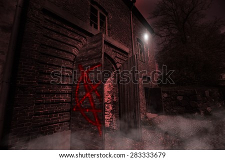 ancient mysterious scary house in the night