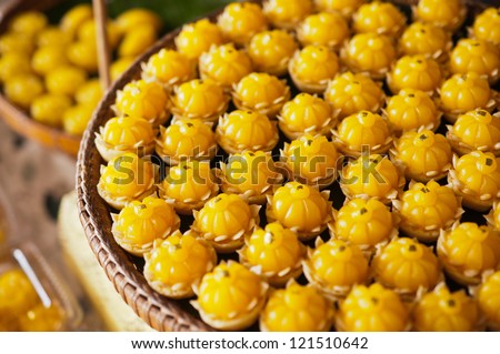 closeup of artificial thai desserts
