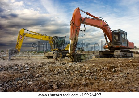 Heavy machines in a construction site ready to work.