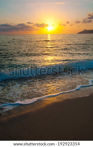 Sunset on the sea horizon,  evening wave