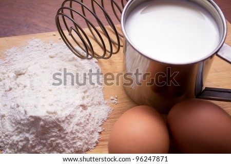 cup of milk, flour and two eggs