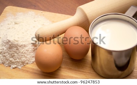 cup of milk, flour and two eggs