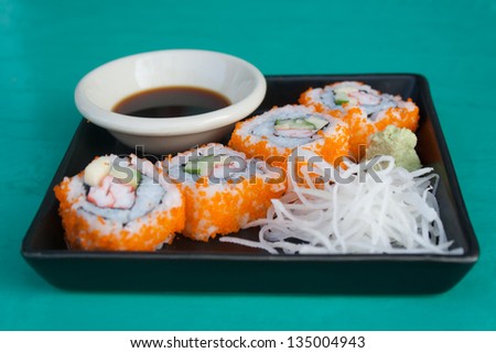 California Sushi add cucumber, egg sweet, rich and orange shrimp eggs.
