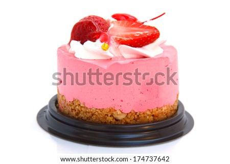 Circle strawberry cheesecake decoration cherry and strawberry on a white background.