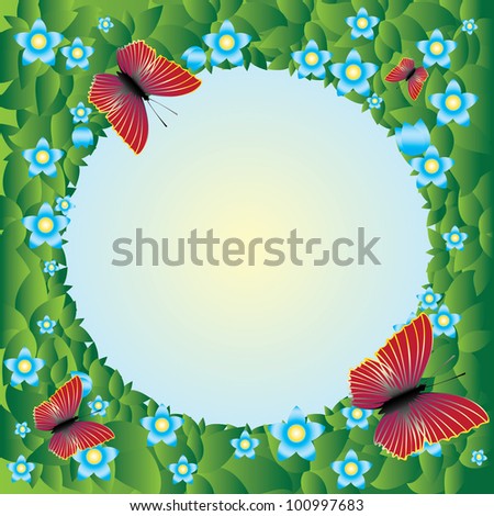 Round frame of leaves and flowers