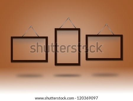 Set of frames on brown background.