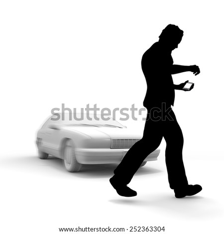 man with phone in front of car