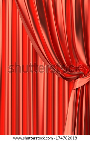 Red theater curtain with gathers under the lights fragment