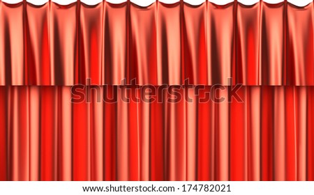 Red silk curtain horizontaly seamless background with gathers under the lights