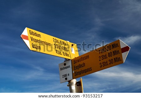 Hiking signs, Bistinepass, Switzerland