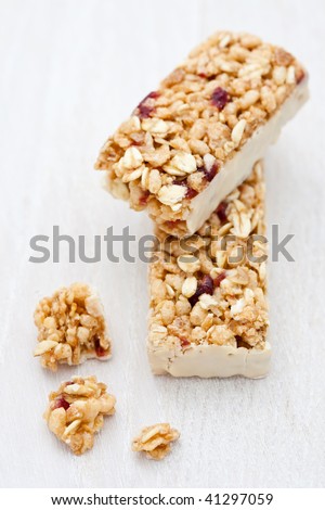 Healthy cranberry snack bar with white chocolate