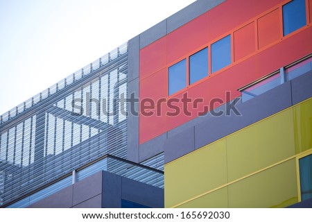 Modern office buildings. Colorful buildings in a industrial place.