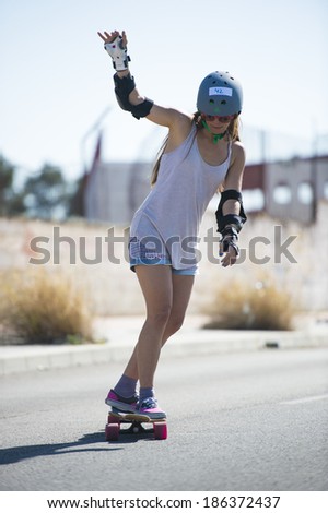 CORDOBA, SPAIN - APRIL 14: Unknown racer on the competition of the long board \