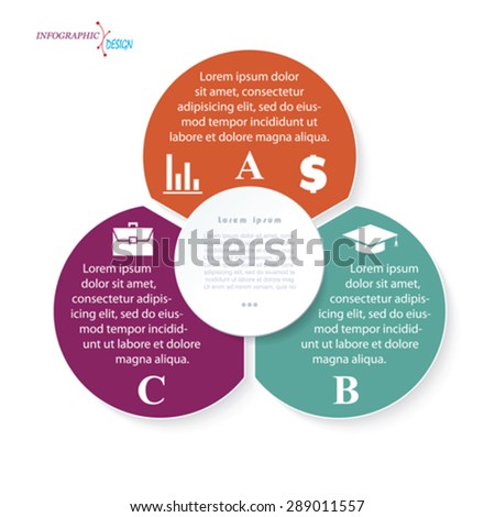 Infographic business  template for  project or presentation with three circle segments. Vector illustration can be used for web design, workflow or graphic layout, diagram, education