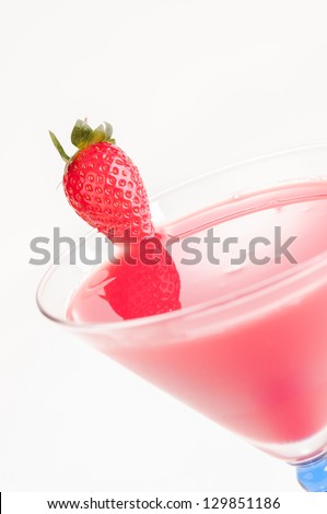 Strawberry Daiquiri close up, made from rum, lemon juice, fresh strawberry juice and garnished with a strawberry