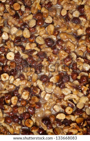upper layer nut cake background or organic cake texture