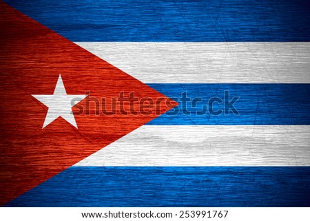 Cuba flag or Cuban banner on wooden texture
