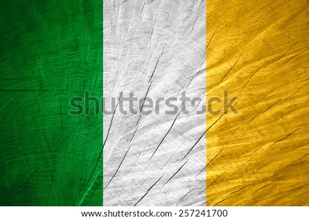 Ireland flag or Irish banner on wooden texture