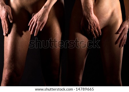 stock photo Front view of naked couple hiding the others private parts 