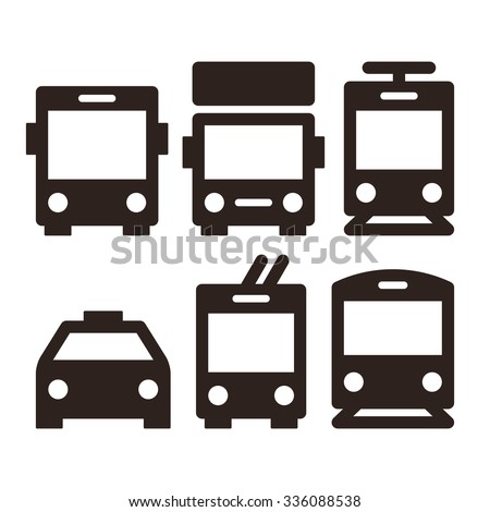 Public transport icons - bus, truck, streetcar, taxi, trolley bus and train
