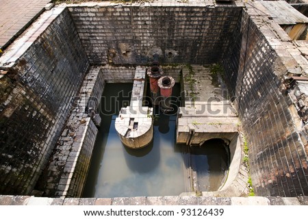 Old and damaged sewage treatment plant Devastated, abandoned sewage treatment plant