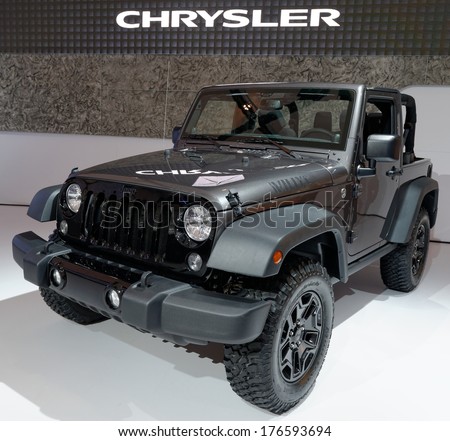 TORONTO-FEBRUARY 14: The all New Jeep Wrangler WillyÃ¢Â?Â?s Wheeler Edition at the 2014 Canadian International Auto Show on February 14, 2014 in Toronto