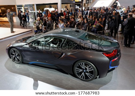 TORONTO-FEBRUARY 14: The all New BMW i8 presented to media at the 2014 Canadian International Auto Show on February 14, 2014 in Toronto